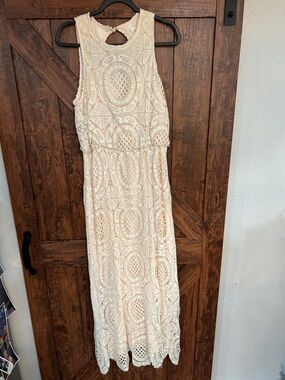 Eliza J Cream Crochet Lace Maxi Dress,NEW,firm price